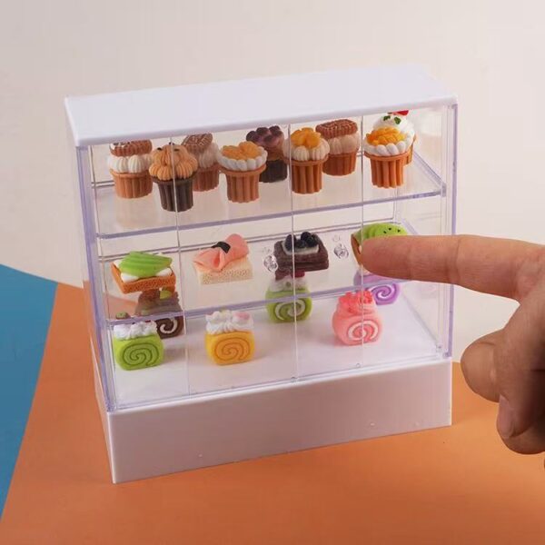 🍰Mini Cake Display Cabinet – Sliding Door Dollhouse Shelf for Bakery & Shop Scenes